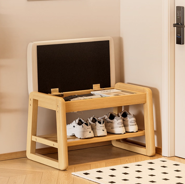 Shoe Bench Storage Stool, Compact Shoe Bench, Solid Wood Shoe Rack Stool, Covered Design Shoe Changing Bench