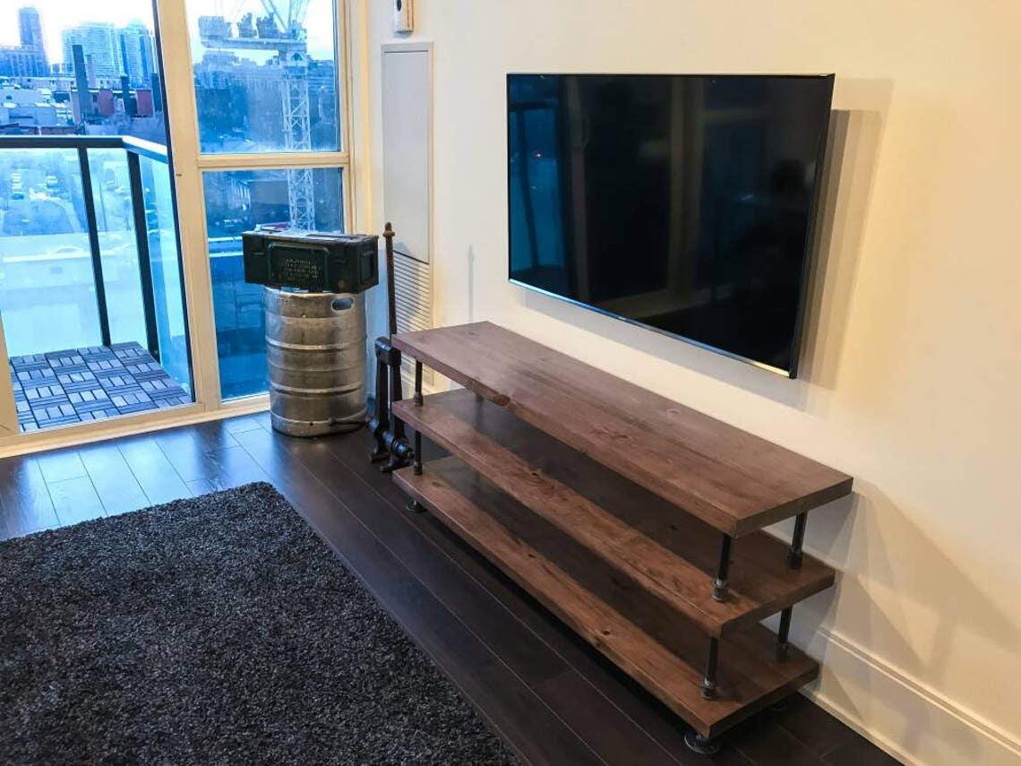 3-Tier Industrial chic tv stand, Rustic media console - Woodartdeal