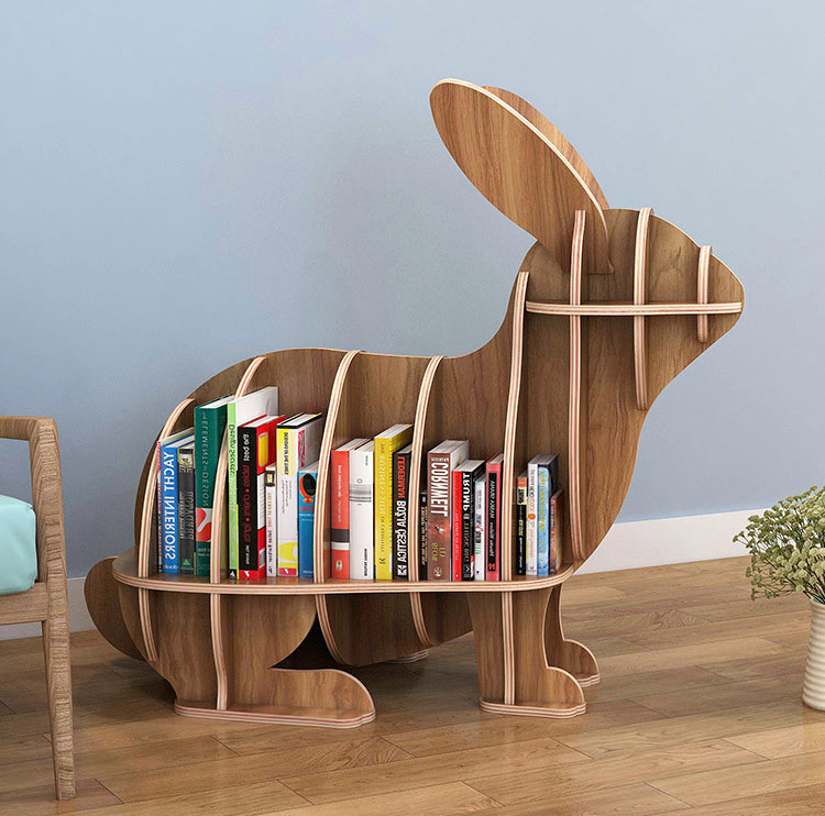 Wooden Rabbit Animal Shape Bookshelf Storage Rack