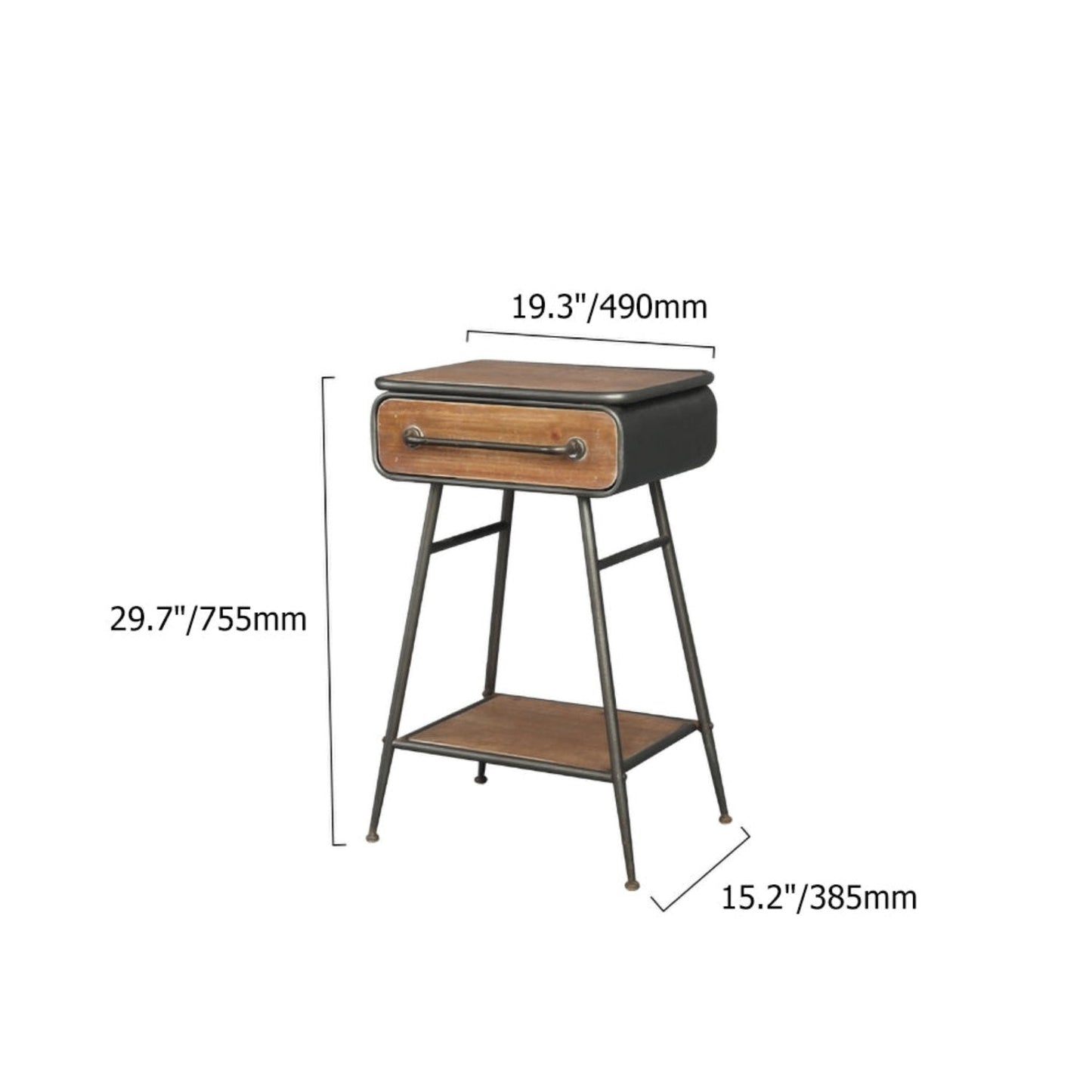 Retro Side Table with Drawer & Shelf Wooden top Metal Legs