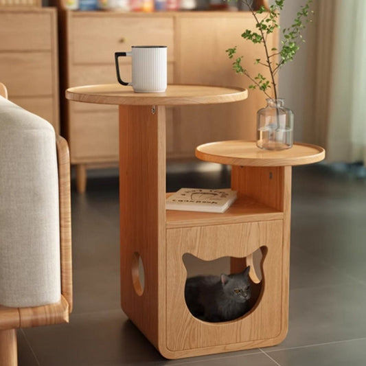 Solid Wood Cat Bed Side Table | Mini Coffee Table & Creative Corner Rack