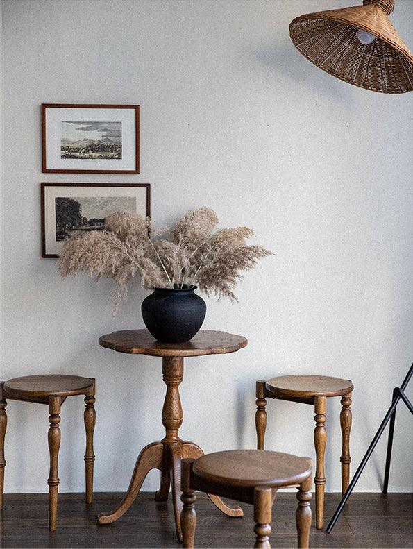 Vintage Oak Wood Round Stool - Stackable