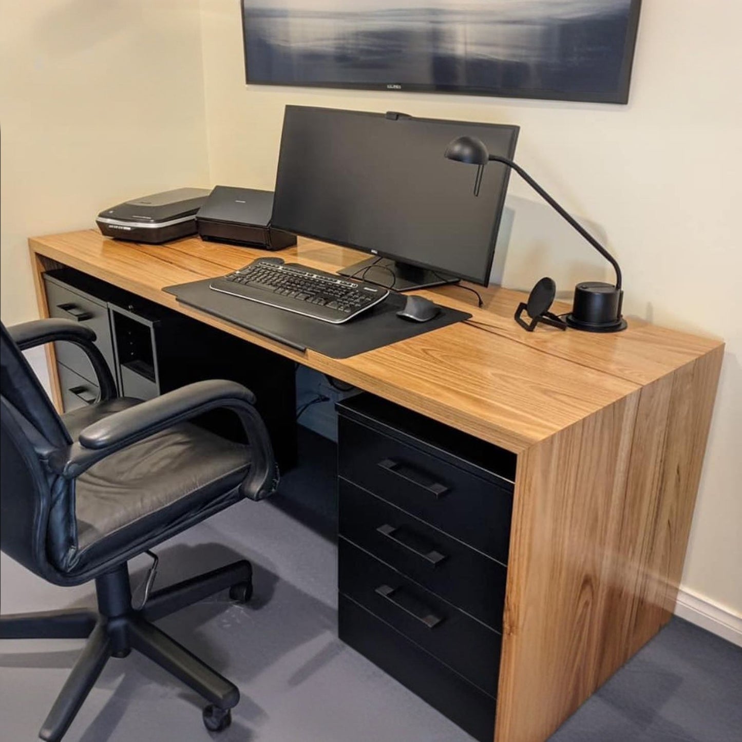 Modern Waterfall Desk, Handmade Straight Edge Desk, White Oak