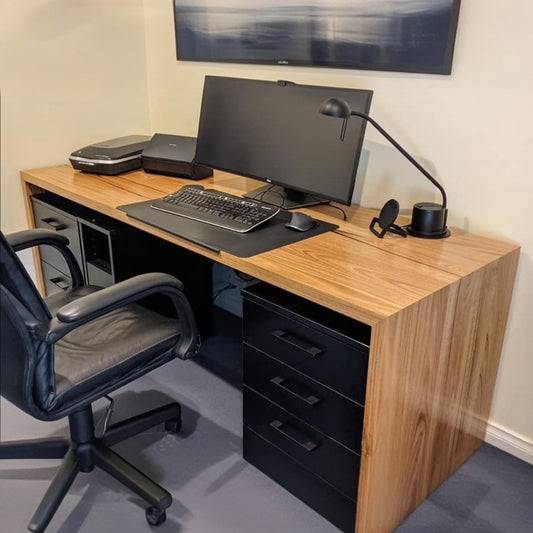 Woodartdeal Modern Waterfall Desk, Handmade Straight Edge Desk, White Oak