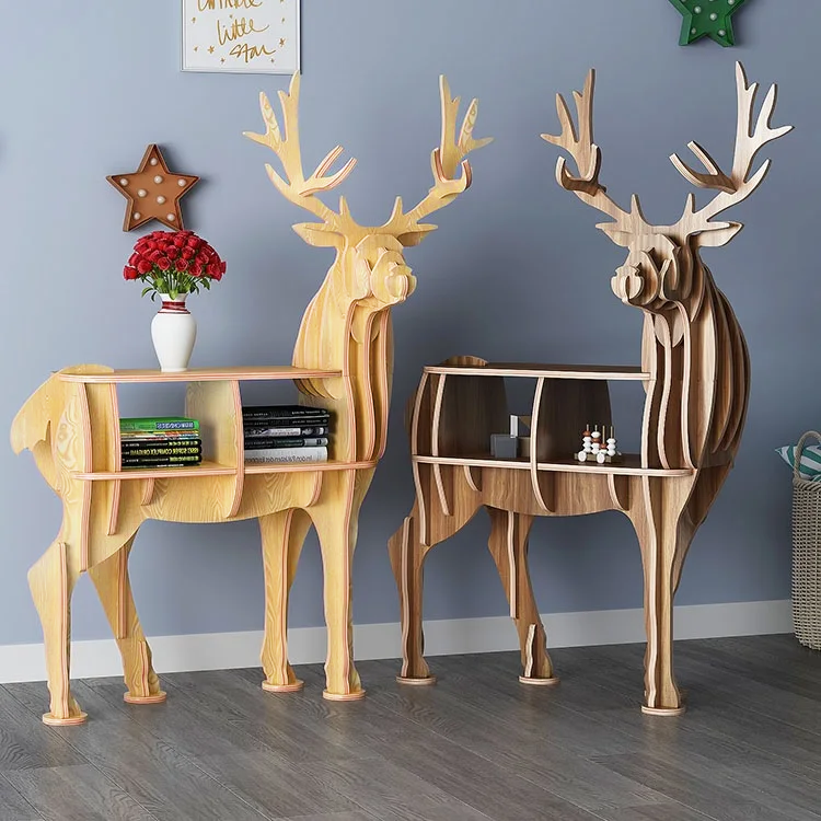 Wooden Elk Animal Shape Bookshelf Storage Rack