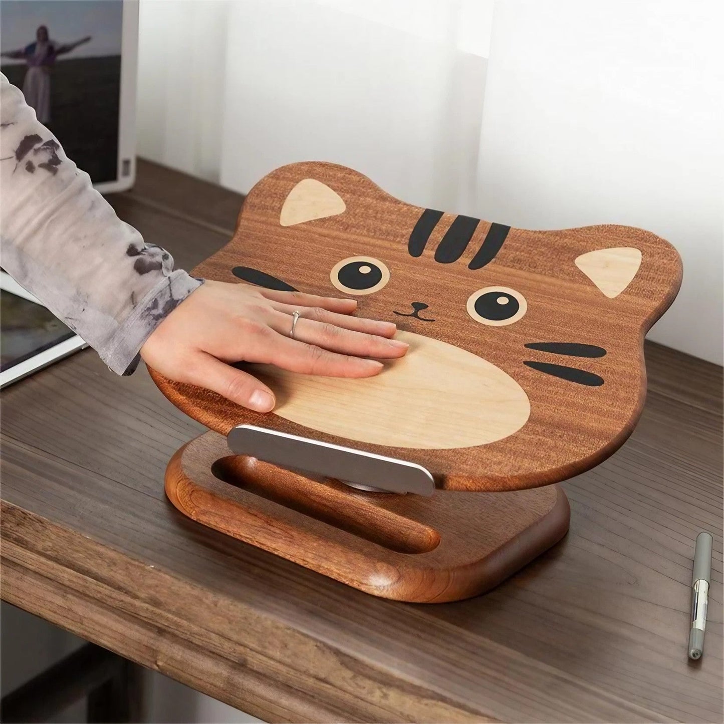 Solid Wood Animal 360° Rotating Adjustable Foldable Lifting Desktop Book Holder Laptop Bracket