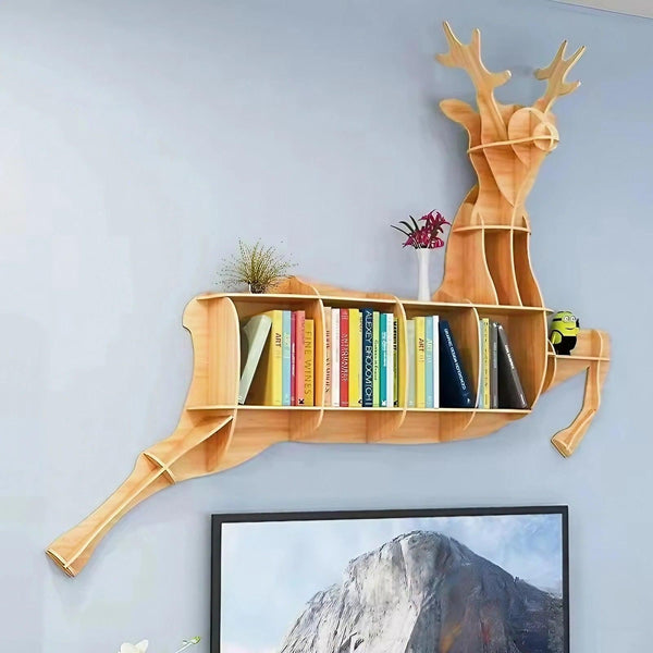 Wooden Bookshelves Elk Wall Animal Shape Bookshelf Kids Bookcases Storage Rack