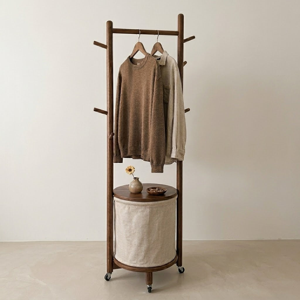 Solid Wood Coat Rack with Storage Basket & Wheels – Heavy-Duty Entrywa ...