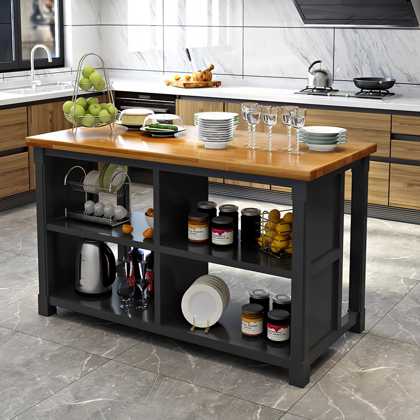 Solid Wood Kitchen Butcher Block Table Island