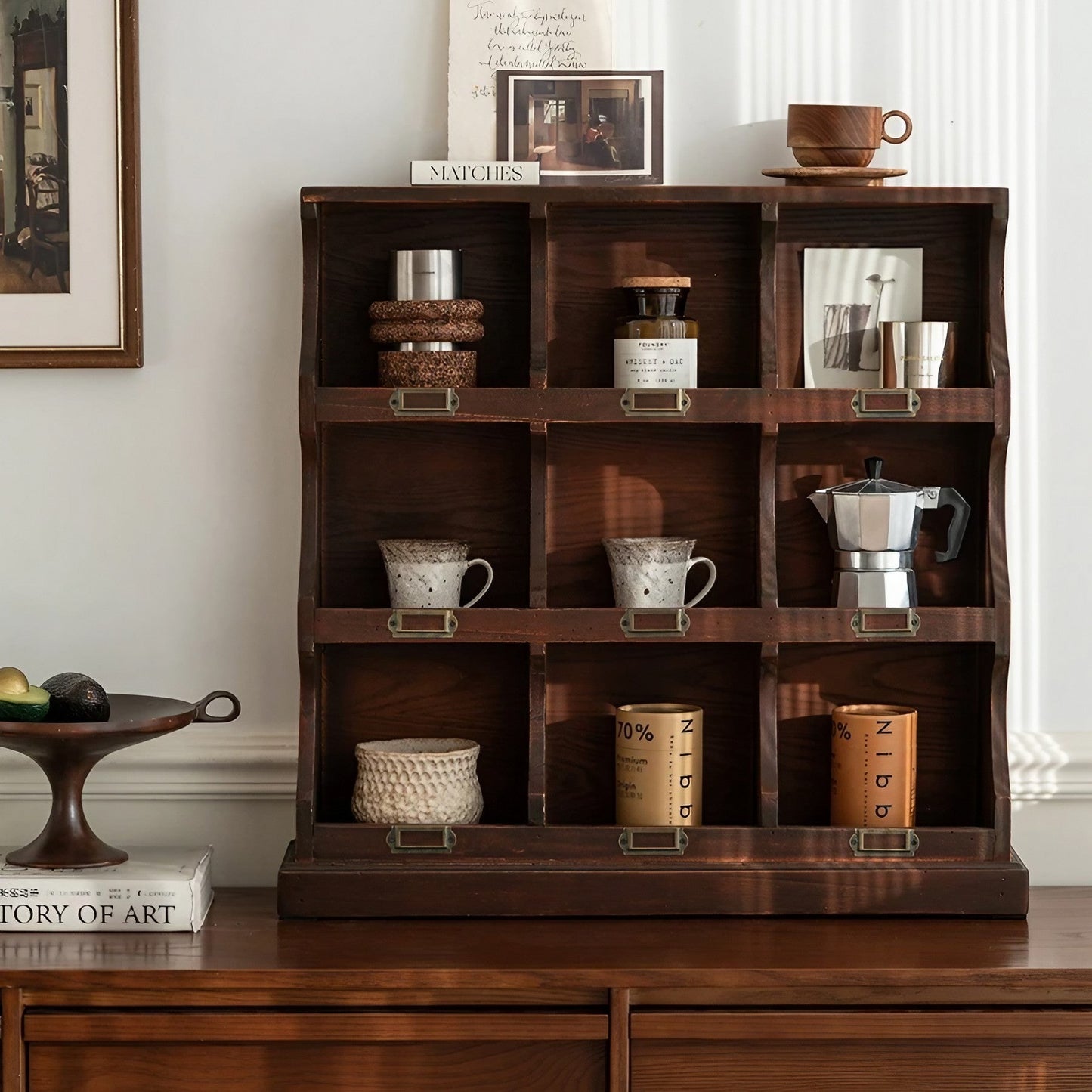 Wooden Coffee Mug Rack Organizer Water Cup Storage Cabinet, 3 Tier Kitchen Cabinets , Holds 9/15 Mugs