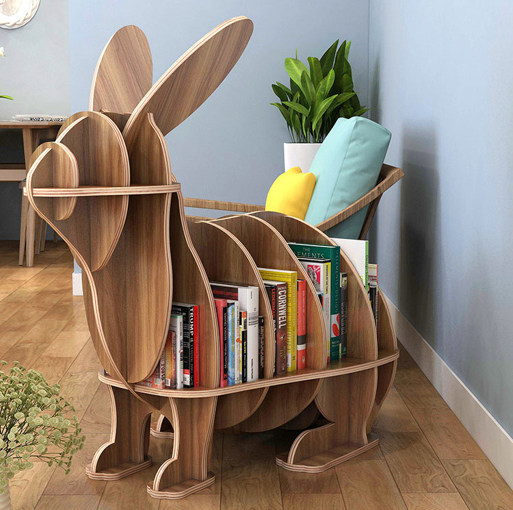 Wooden Rabbit Animal Shape Bookshelf Storage Rack