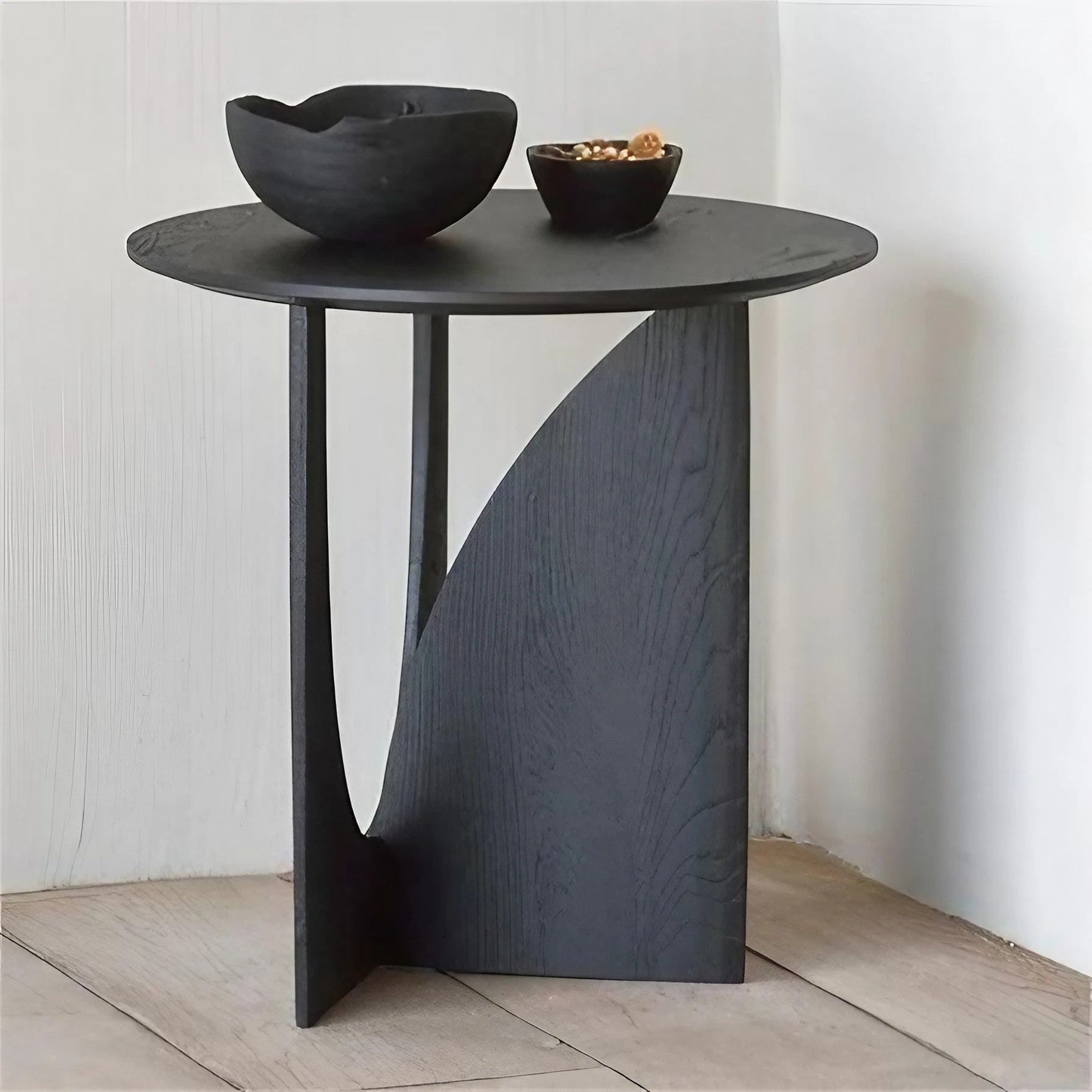 Round Wood Side Table Designer Corner Table - Walnut/Oak/Black