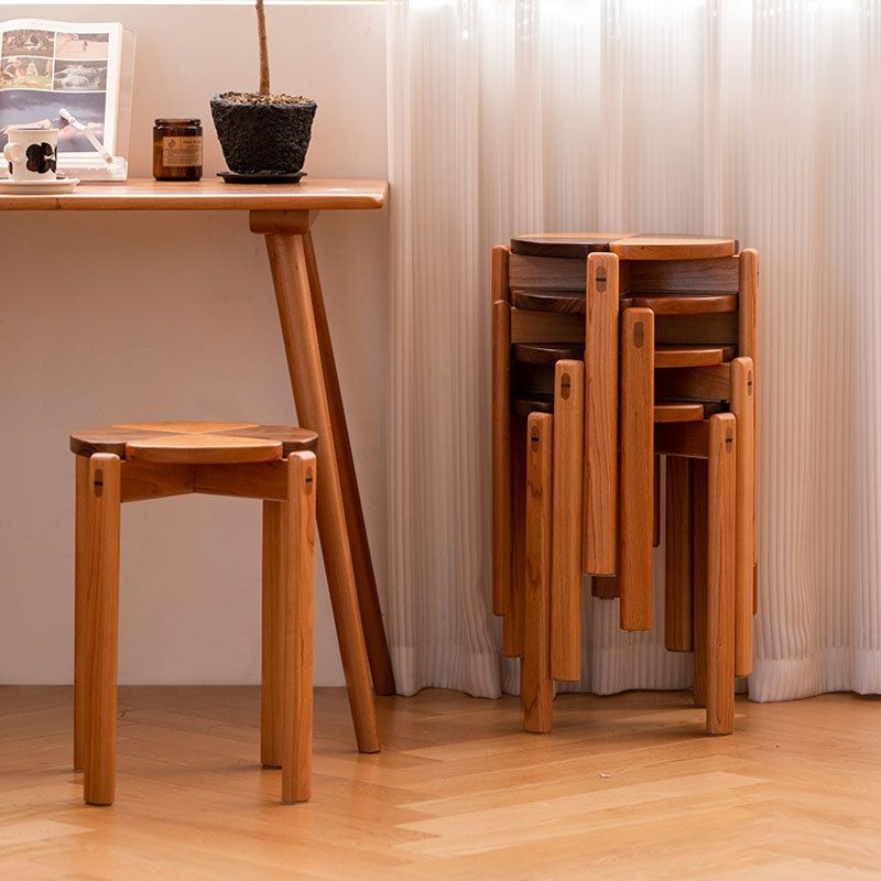 Cherry Wood And Black Walnut Wood Stackable Stool Four-Leaf Clover Dining Chair Side Table