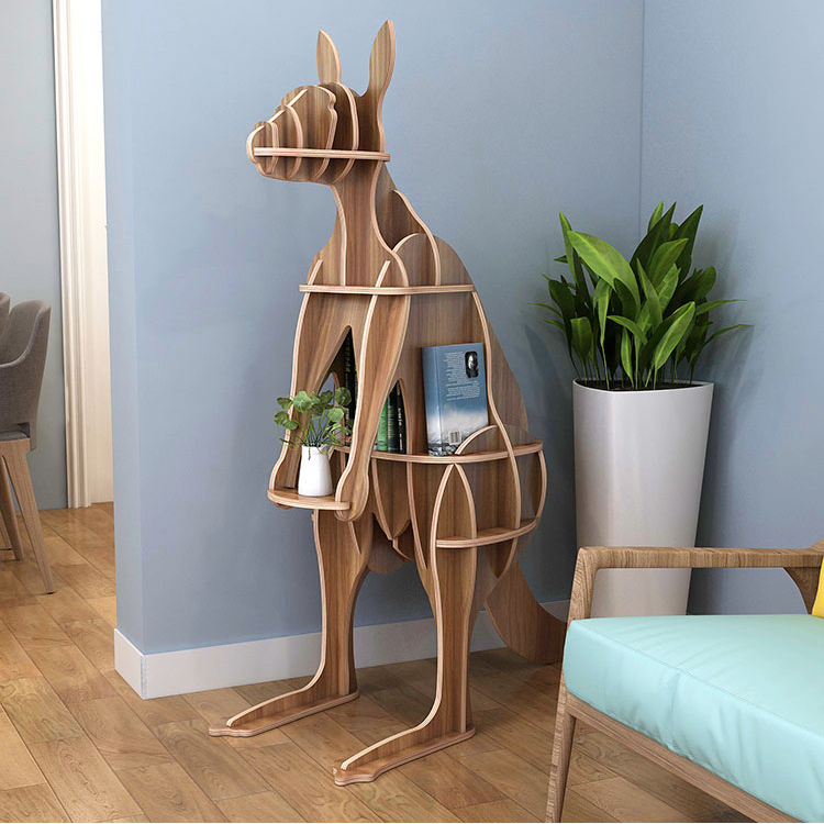 Wooden Kangaroo Animal Shape Bookshelf Storage Rack