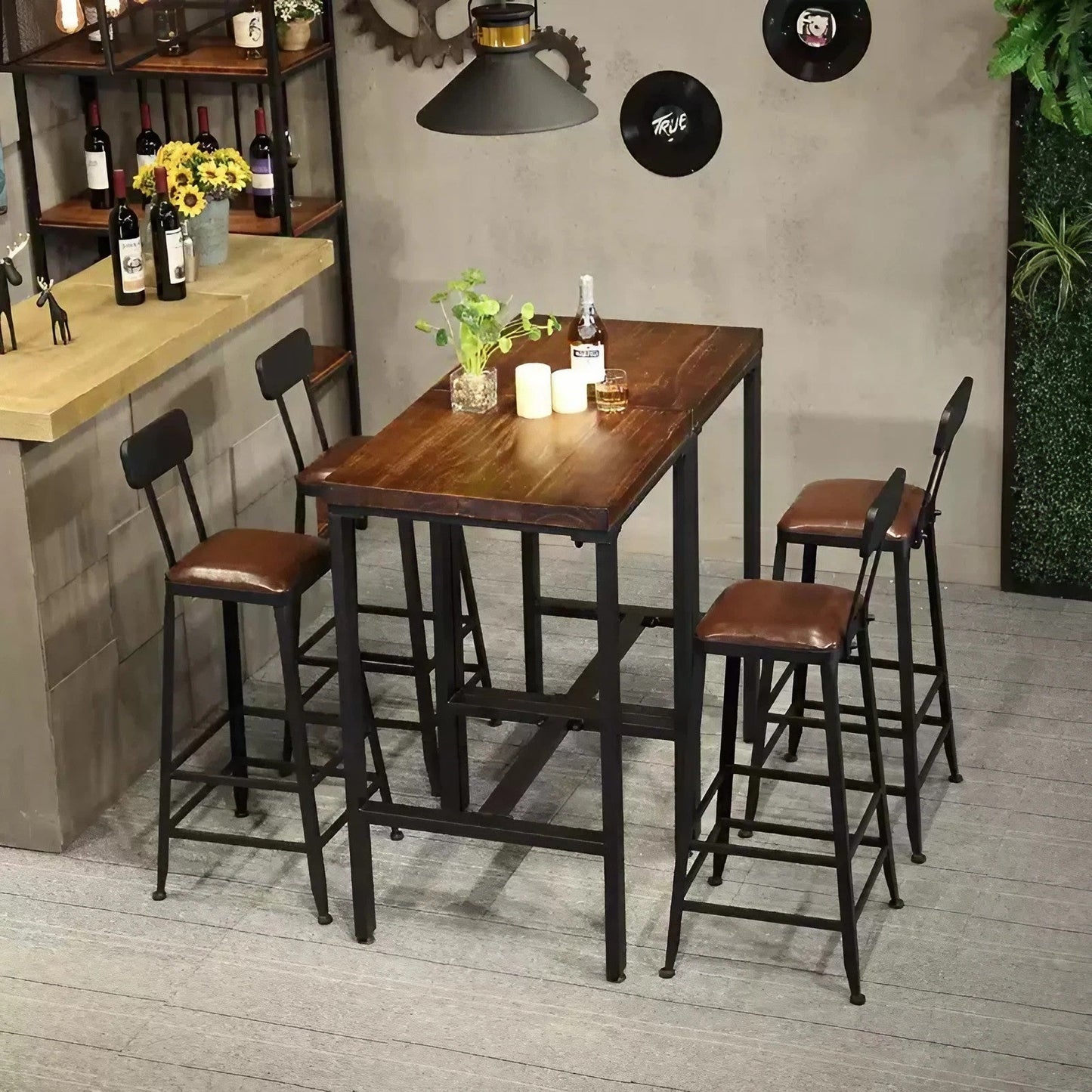 Solid Wood Square High Table Bar Table And Chairs