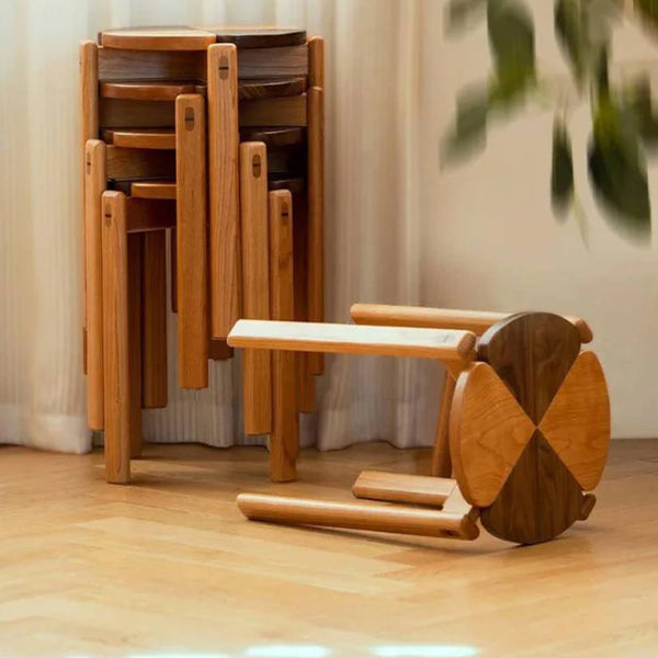 Cherry Wood And Black Walnut Wood Stackable Stool Four-Leaf Clover Dining Chair Side Table