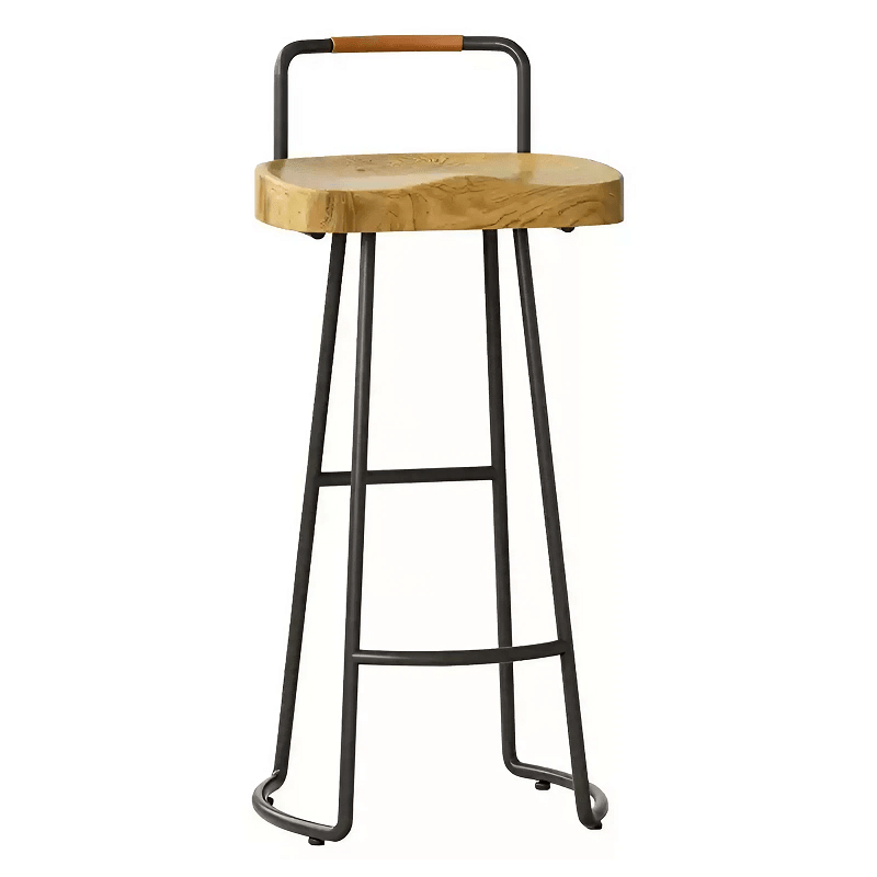 Set of 2 Solid Wood Wrought Iron Curved Bar Stool With Backrest