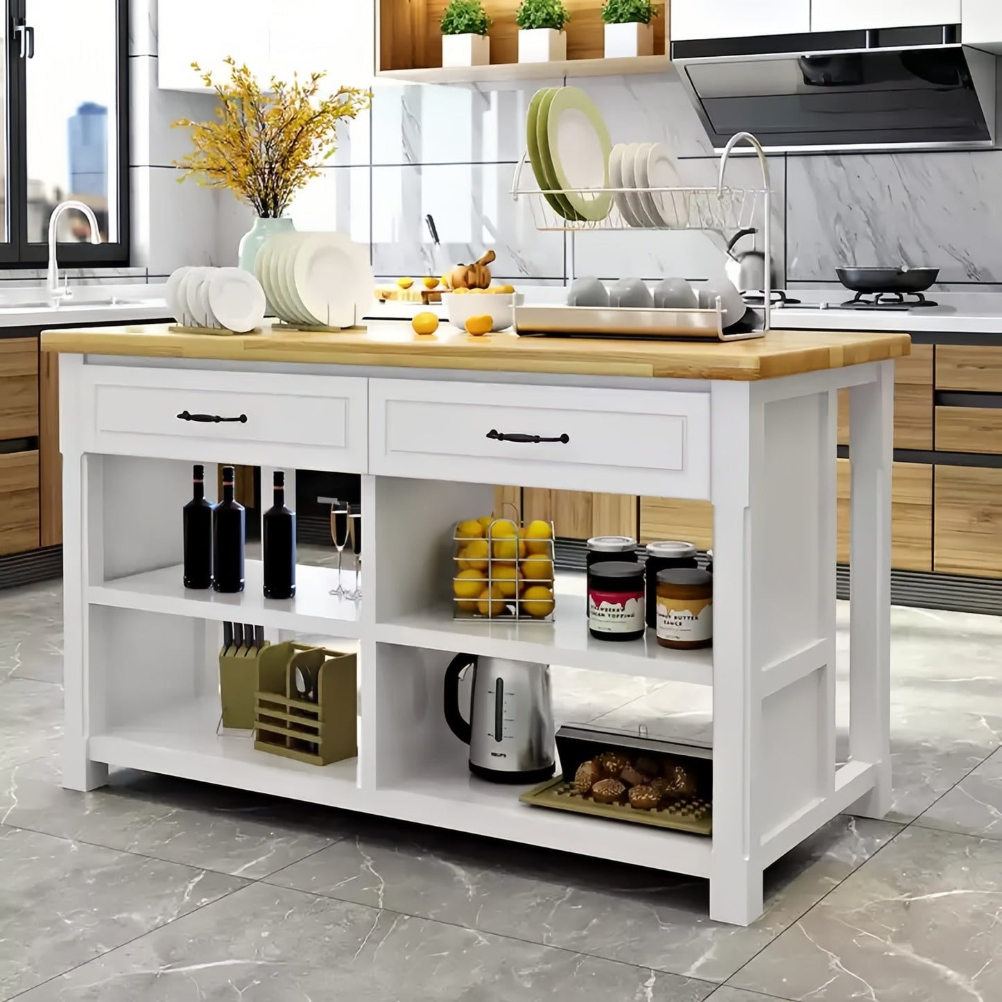 Solid Wood Kitchen Butcher Block Table Island