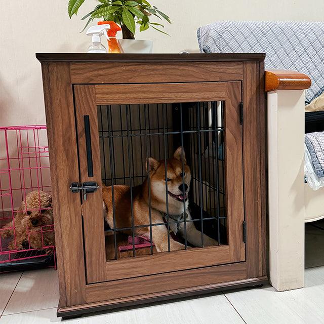 Furniture Style Dog Crate End Table, Double Doors Wooden Wire Dog Kennel with Pet Bed