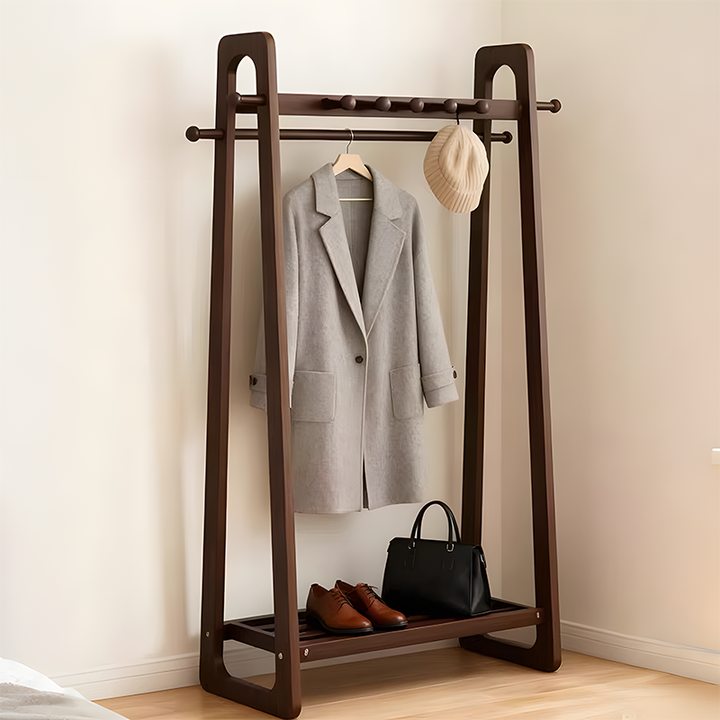 Rube Garment Rack Solid Rubber Wood Garment Rack with Shelf – Minimalist Japandi Clothin ...