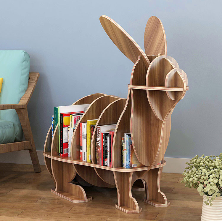 Wooden Rabbit Animal Shape Bookshelf Storage Rack