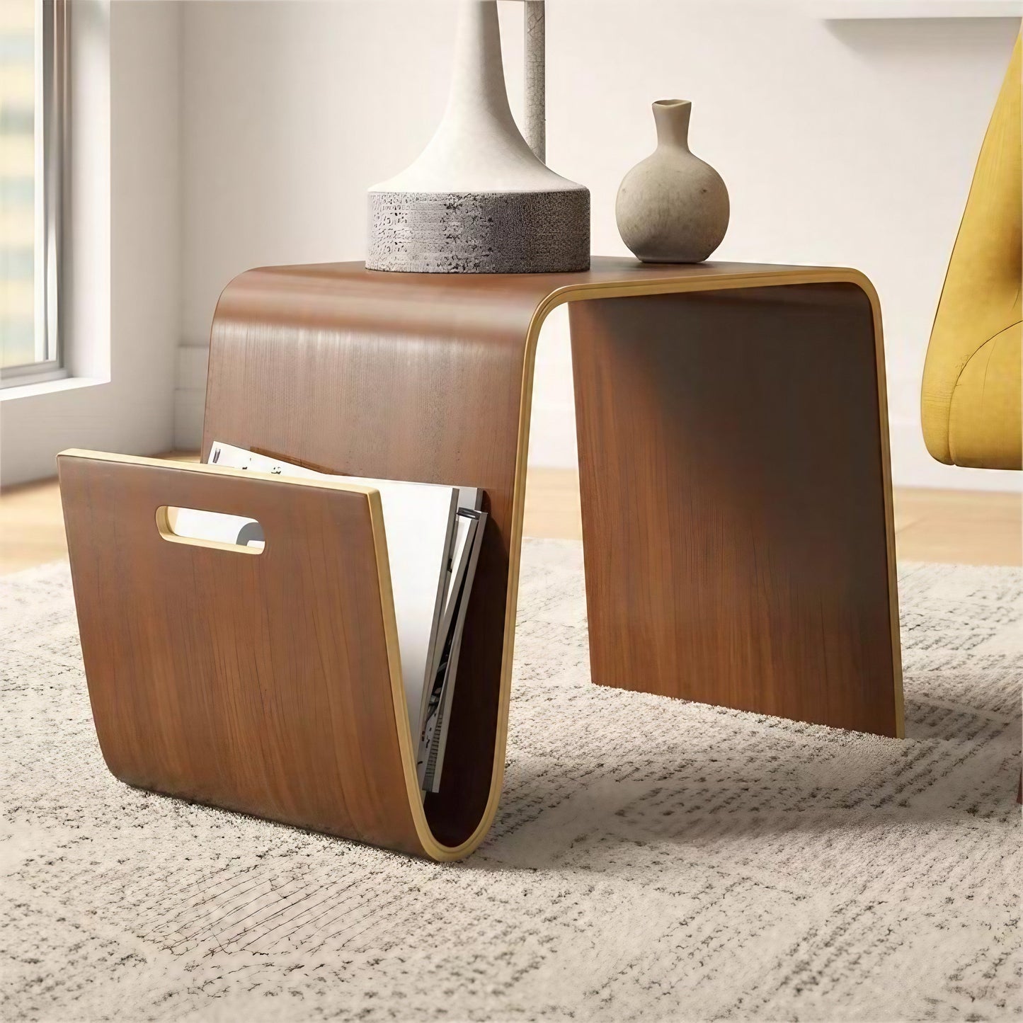 Multipurpose Solid Wood N Shaped Side Table Designer Corner Table