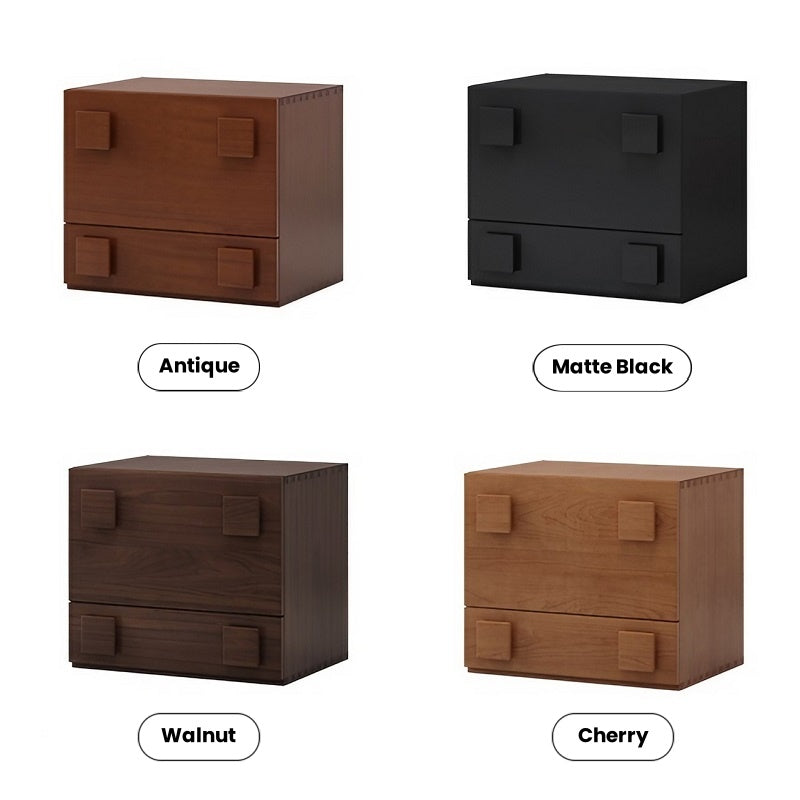 Retro Solid Wood Cube Storage Cabinet with Safety Door & Drawer Nightstands Bedside End Table