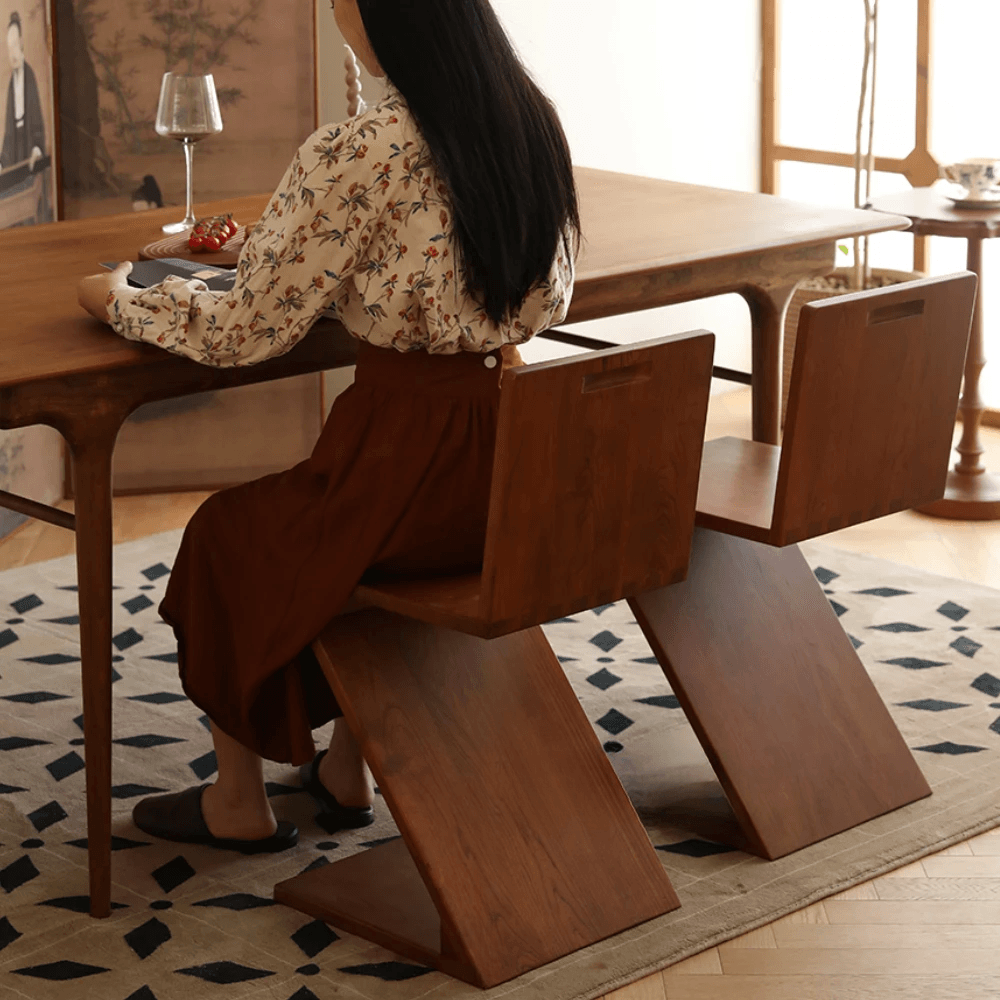 Solid Wood Designer Creative Special-Shaped Backrest Z-Shaped Chair