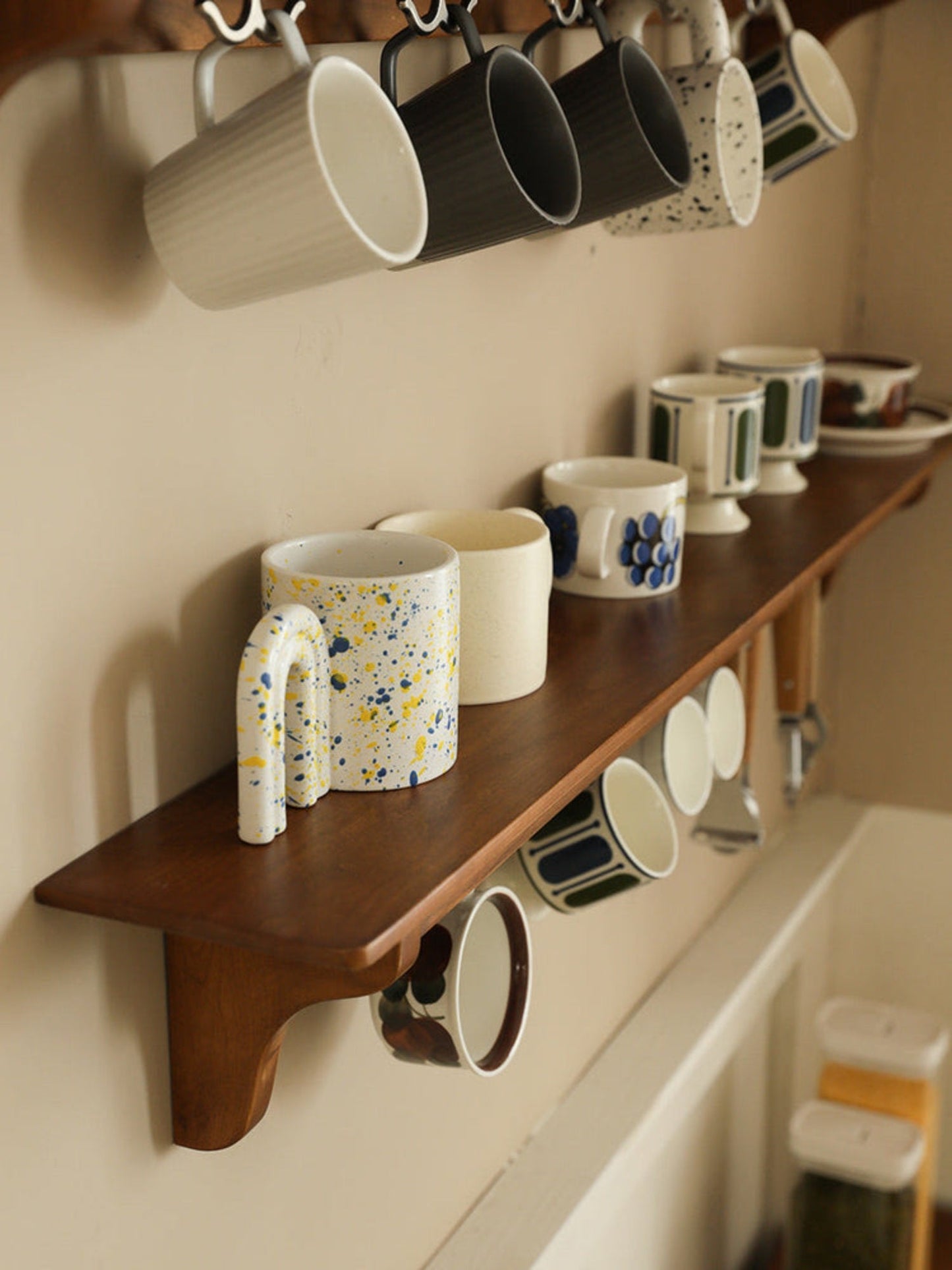 Cherry wood wall hanging storage shelf