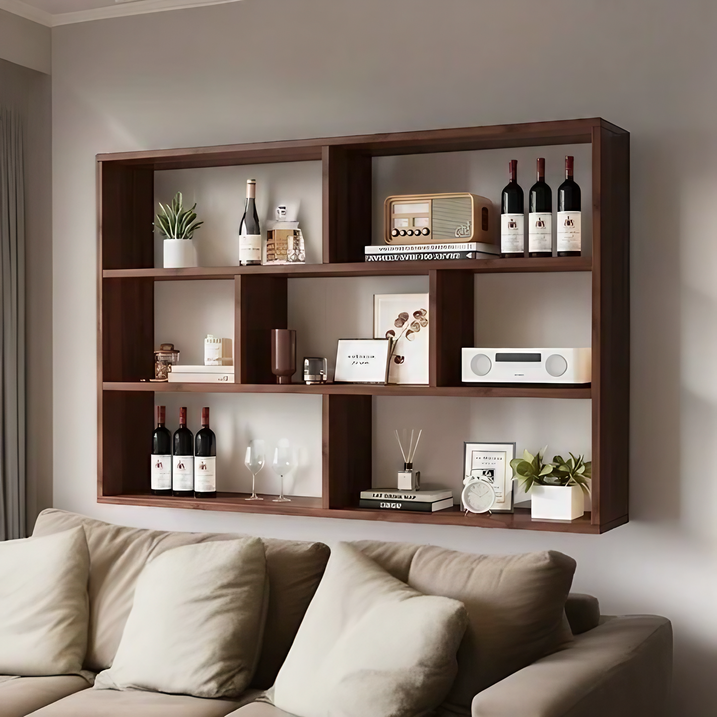 3-Tier Solid Wood Wall Mounted Bookshelf,Wine Rack,Cup Storage Rack,Wall Hanging Display