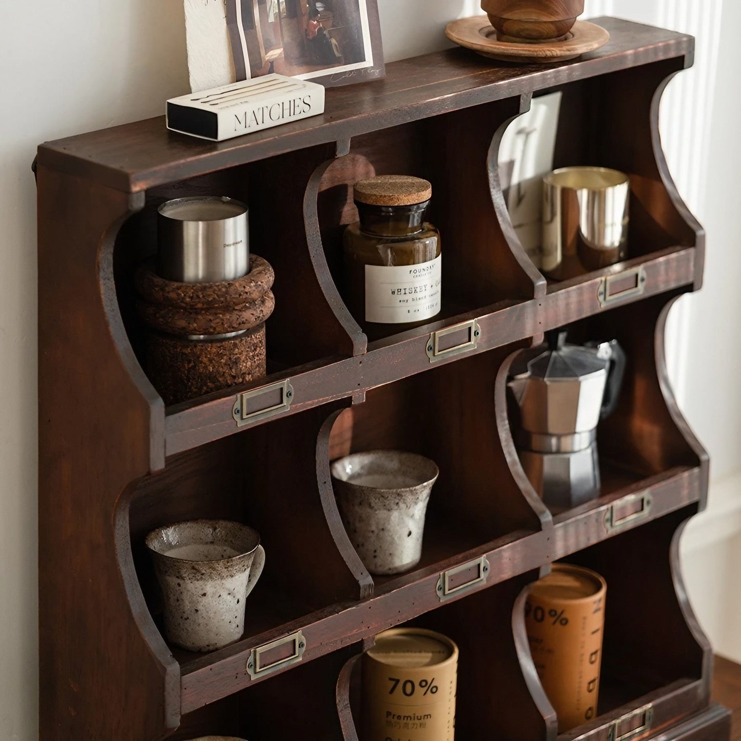 Wooden Coffee Mug Rack Organizer Water Cup Storage Cabinet, 3 Tier Kitchen Cabinets , Holds 9/15 Mugs