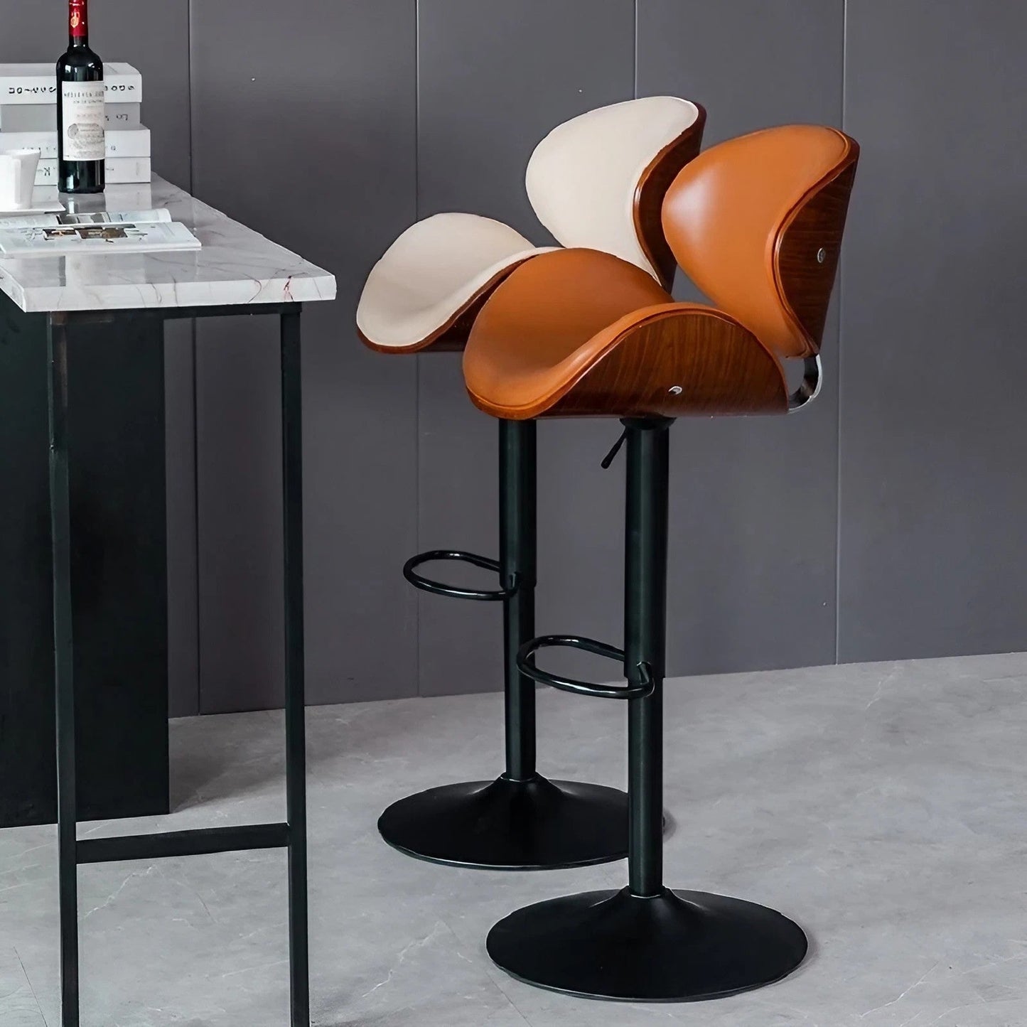 Cowhide Leather  Wood Steel Swivel Lift Bar Stools Counter Stools Bar Stools with Backs