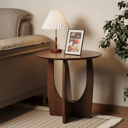 Round Wood Side Table, Designer Corner Table - Walnut/Oak/Black