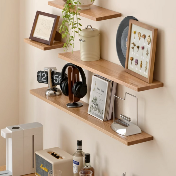 Solid Wood Wall Shelving Unit, Floating Shelves, Wall-Mounted Storage Rack, Kitchen & Bedroom Display Shelf, Modern Minimalist Wall Shelf