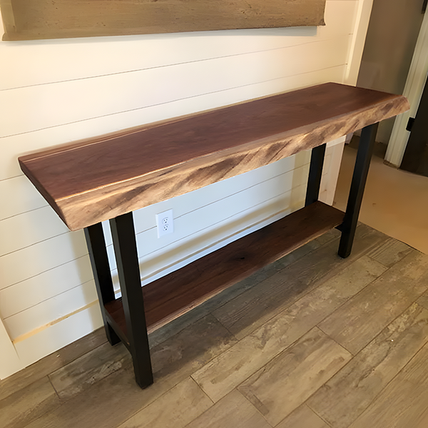 H30" Live Edge Console Table TV Media Stand with Storage Shelf, H Shaped Legs