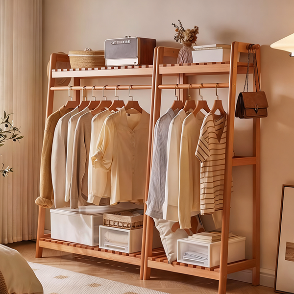 Solid Wood Clothes Rack, Freestanding Coat Rack, Wooden Storage Rack, Open Clothing Storage Rack, Floor-Standing Clothes Rack