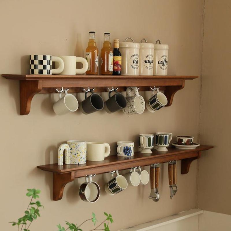 Cherry wood wall hanging storage shelf