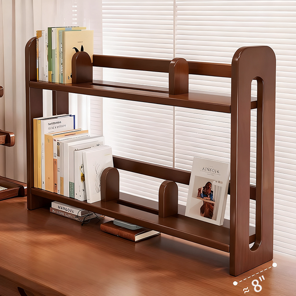 Solid Wood Desktop Storage Rack, Adjustable Shelf Double-Tier Bookcase, Kitchen Storage Rack, Multifunctional Desktop Rack