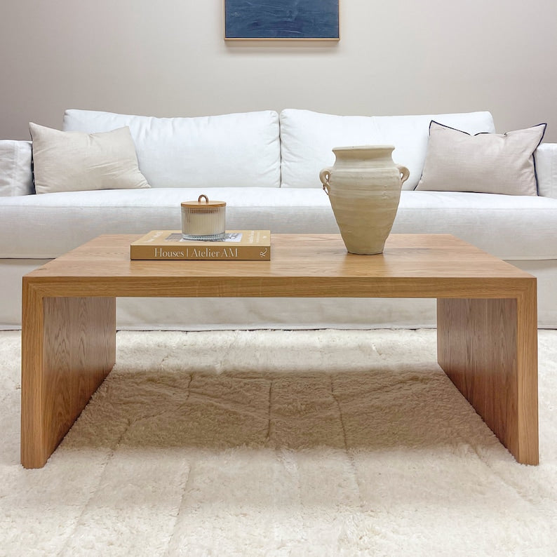 Modern Waterfall Coffee Table, Minimalist Coffee Table, White Oak