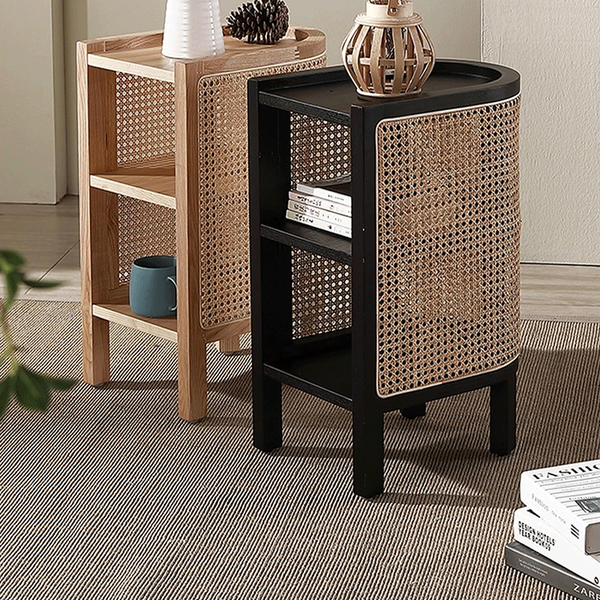 Solid Pine Wood Nightstand with Natural Cane Door – Fully Assembled Bedside Side Table