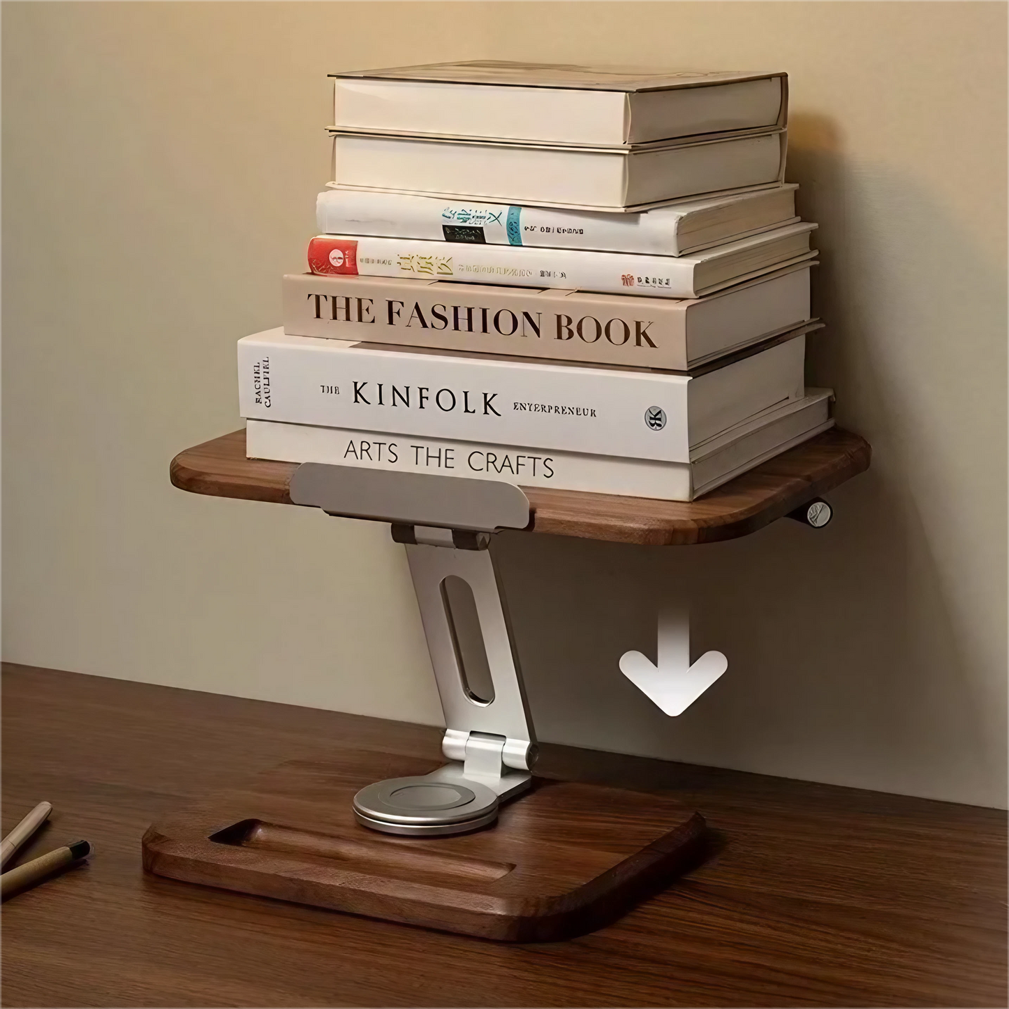 Walnut Solid Wood 360° Rotating Adjustable Foldable Lifting Desktop Book Holder Laptop Bracket