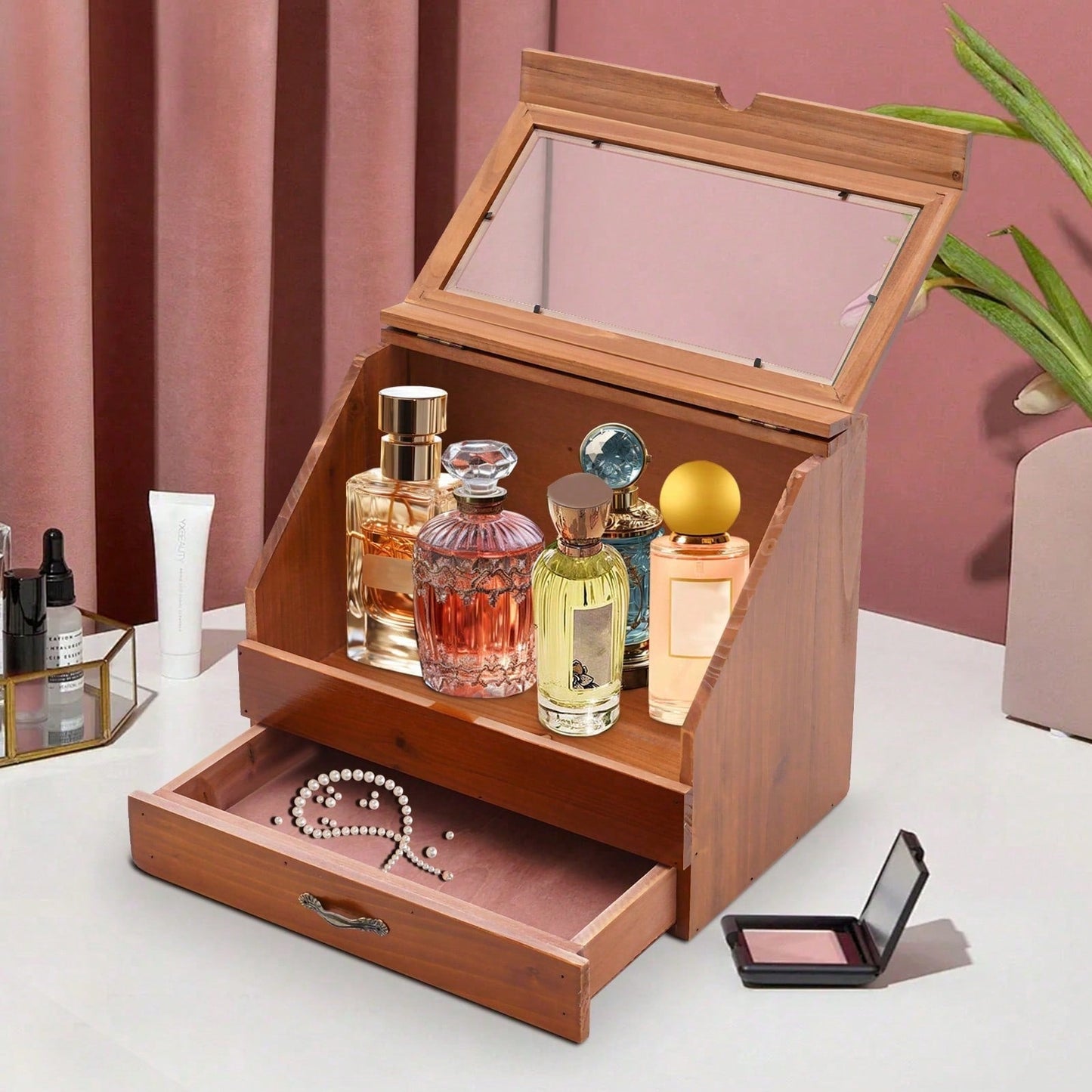 Solid Wood Desktop Cosmetic Cabinet