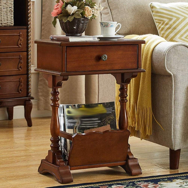 Vintage Wooden Newspaper Rack, Magazine Storage Table, Floor Bookshelf