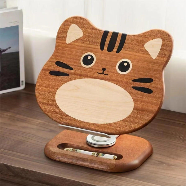 Solid Wood Animal 360° Rotating Adjustable Foldable Lifting Desktop Book Holder Laptop Bracket