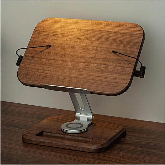 Walnut Solid Wood 360° Rotating Adjustable Foldable Lifting Desktop Book Holder Laptop Bracket