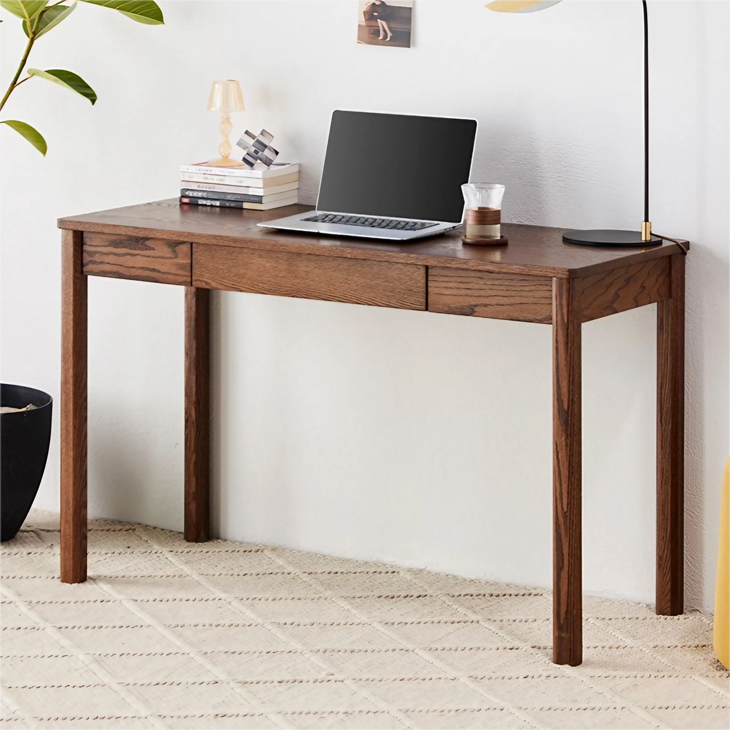 Oak Solid Wood Desk Black Walnut Color Study Computer Desk Office Desk Dressing table