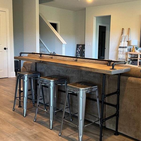 Factory Style Sofa Bar Table, Industrial Grade Black Pipe