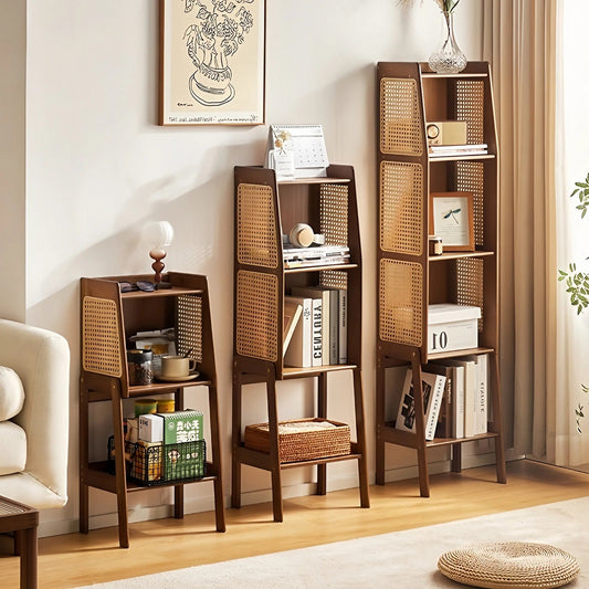 Bamboo And Rattan Bookshelf Storage Rack Corner Cabinet