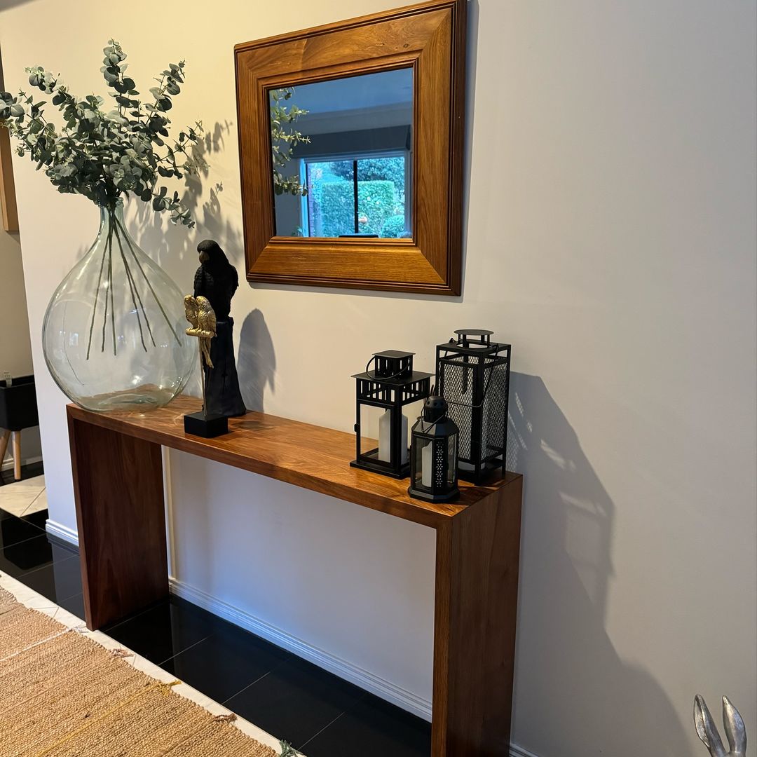 Modern Waterfall Console Table, Modern Wood Entry Table, TV Console, Black Walnut