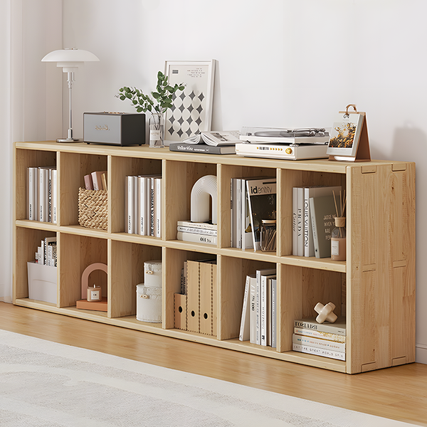 Solid Wood Mortise-And-Tenon Bookshelf, Multi-Compartment Storage Rack, Floor-Standing Shelving Unit, Open Storage Cabinet